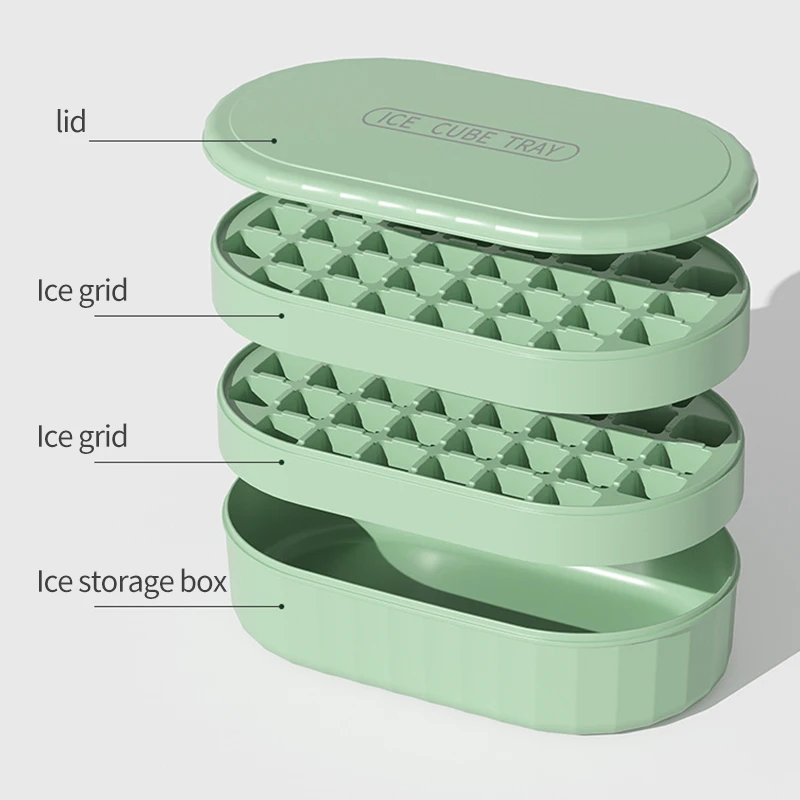 New Kitchen DIY Ice Cube Tray With Lid And Bin Large Capacity Refrigerator PP Containers Ice Cube Mold