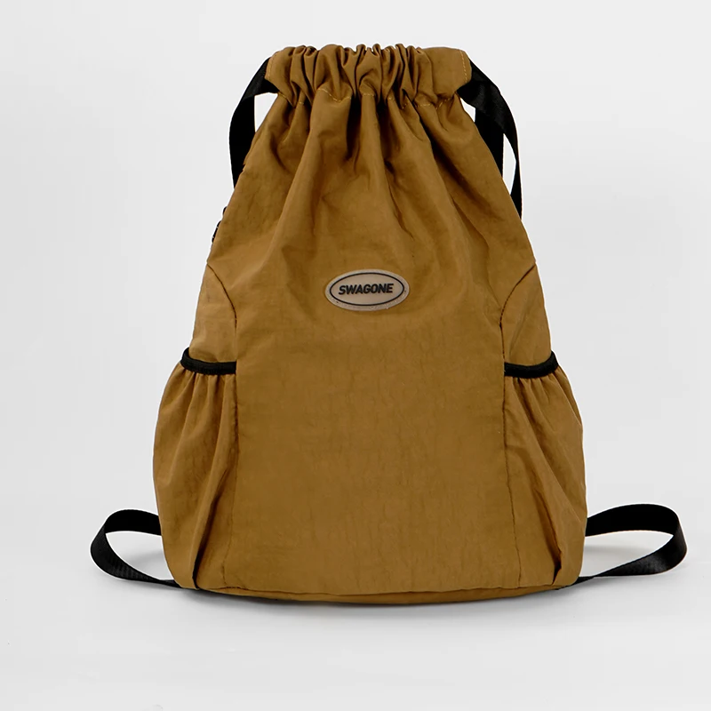 Lightweight casual fashion backpack beam mouth solid color sports backpack