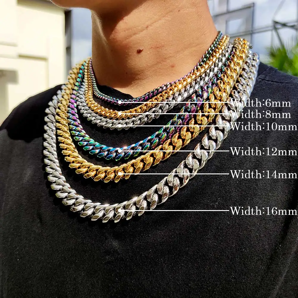 Hip Hop Heavy Stainless Steel Necklace Jewelry 18k Gold Plated Miami Style Cuban Link Chains for Men