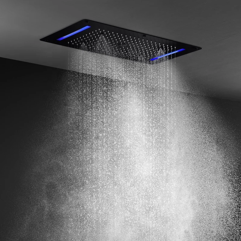 380*700 MM 304 SUS LED Matte black Embedded ceiling shower head rainfall waterfall column spray bathroom Thermostatic shower