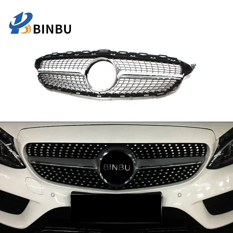 FOR Mercedes Benz C-class w205 Coupe front bumper grille sport diamond style C180 C200 C300 Grill 2015-2018