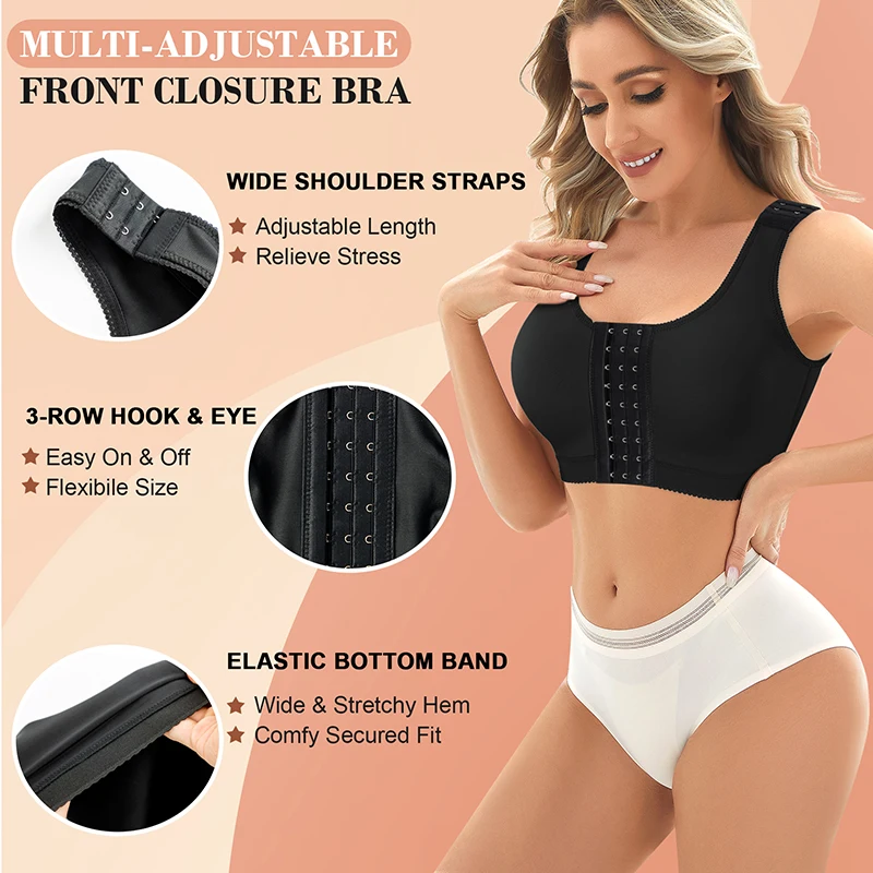 front closure women luxury post surgery bra wide adjustable straps post surgical bra front opening surgery bra