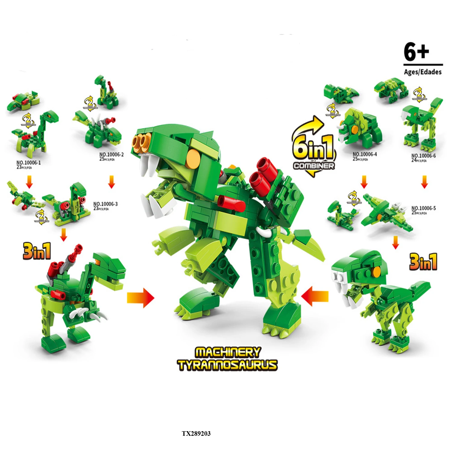 Educational Classes Building Block  Toys 3 Change 6 in 1-Mechanical Tyrannosaurus Rex  290pcs  Puzzle Blocks Toys