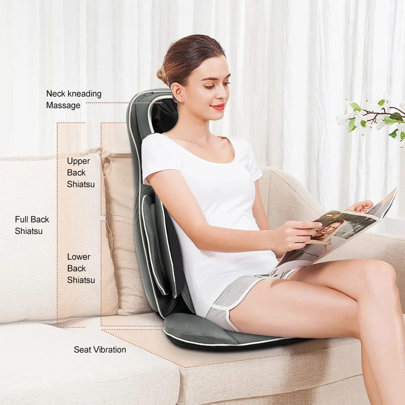 vibration shiatsu kneading heat cover heater portable neck and back massage seat pad chair car cushion massager for back pain