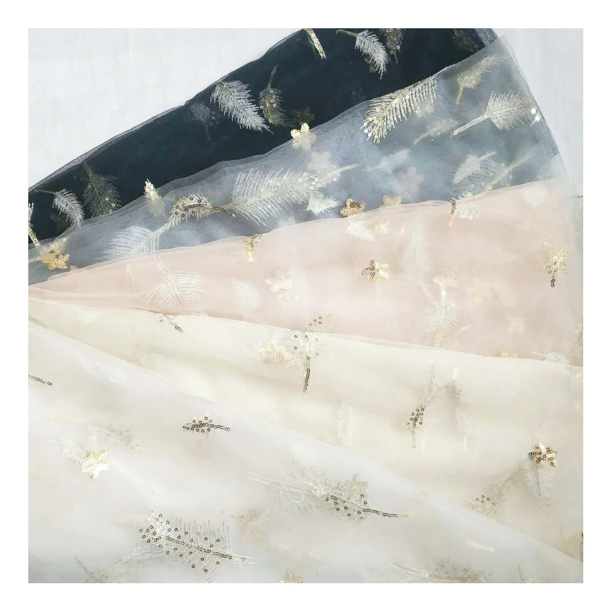 reinforced mesh sequin tulle size feather small flower embroidery piece gauze skirt fabric
