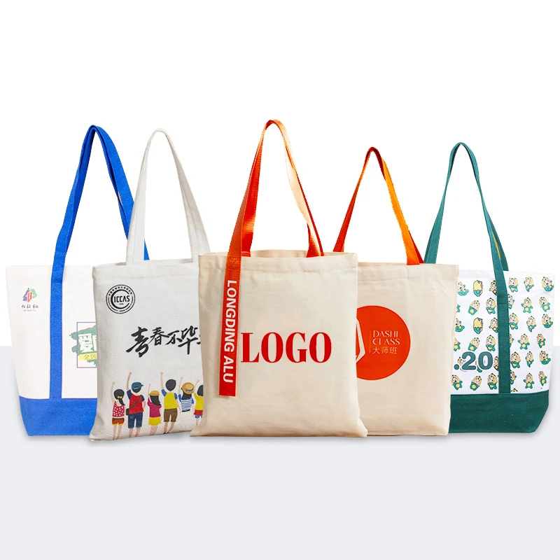 Promotional Design Totebag Large Recycled Shopping Tote Bag Customised Cotton Canvas Tote Bags With Custom Printed Logo