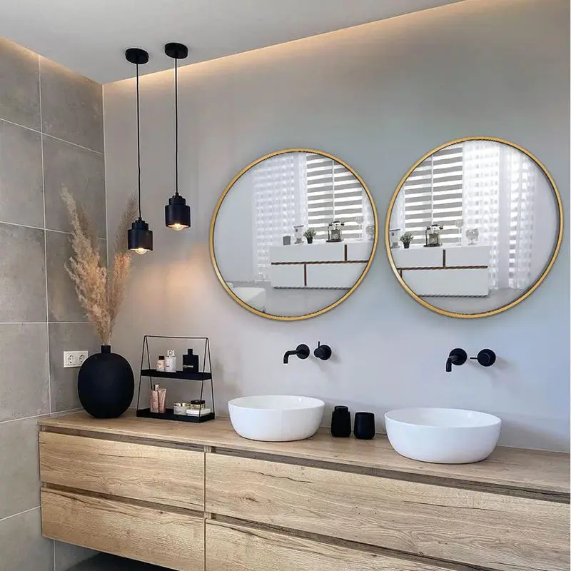 36 Inck Circlech Round Bathroom Wall Mirror Bla Vanity Mirror With Premium Brushed Metal Frame For Entryways Living Rooms