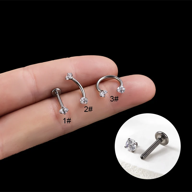 16G ASTM F136 Titanium Jewelry Surgical Steel Cartilage Earring CZ Labret Nose Lip Ring Eyebrow Piercing Jewelry for Women Men