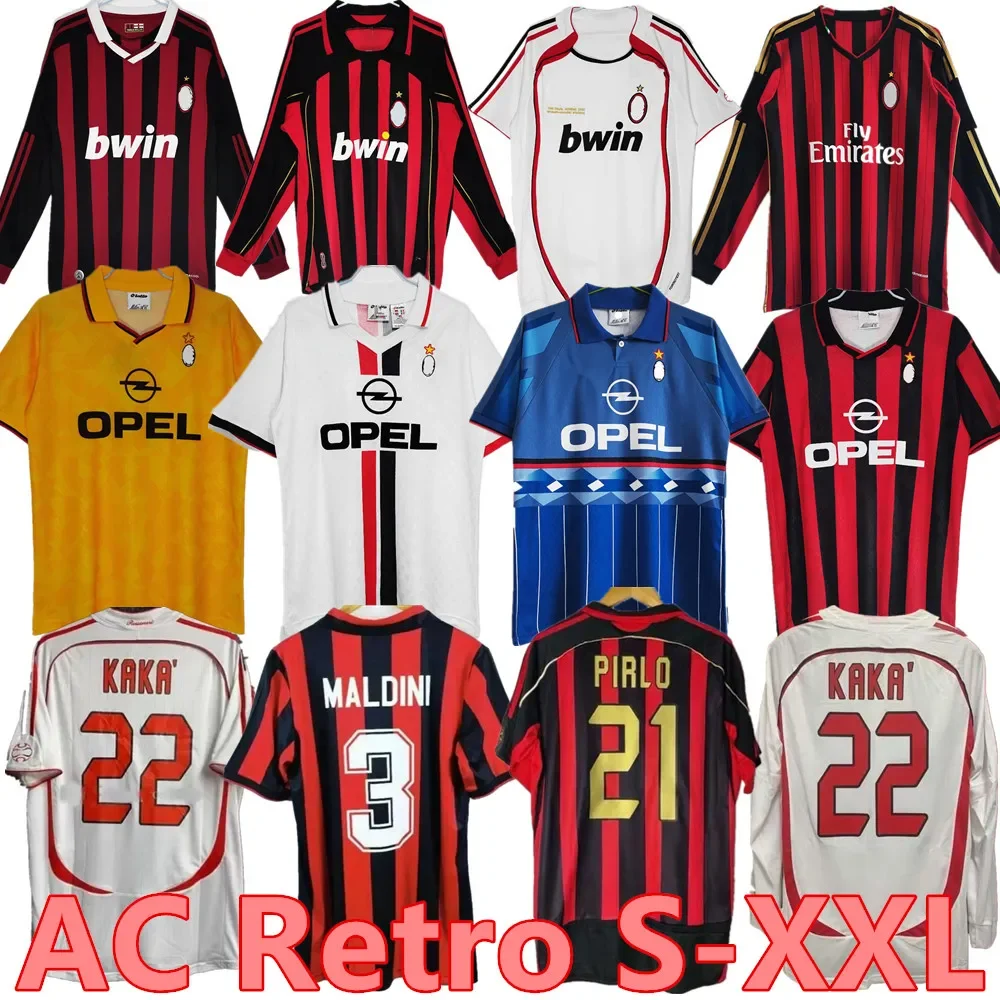 Футболки футбольные в стиле ретро, 90 91, 95, 96, 97, Gullit Maldini Van Basten football KAKA Inzaghi 06 07, PIRLO SHEVCHENKO BAGGIO