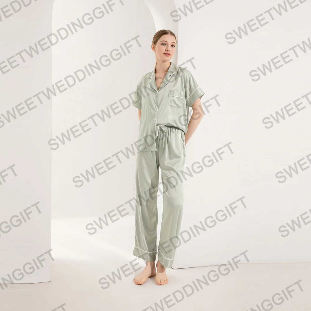 928 Wholesale Loungewear Women Pyjama 2 Piece Pajama Short sleeved and long pants Sets Satin Silk Pajamas For Women Set