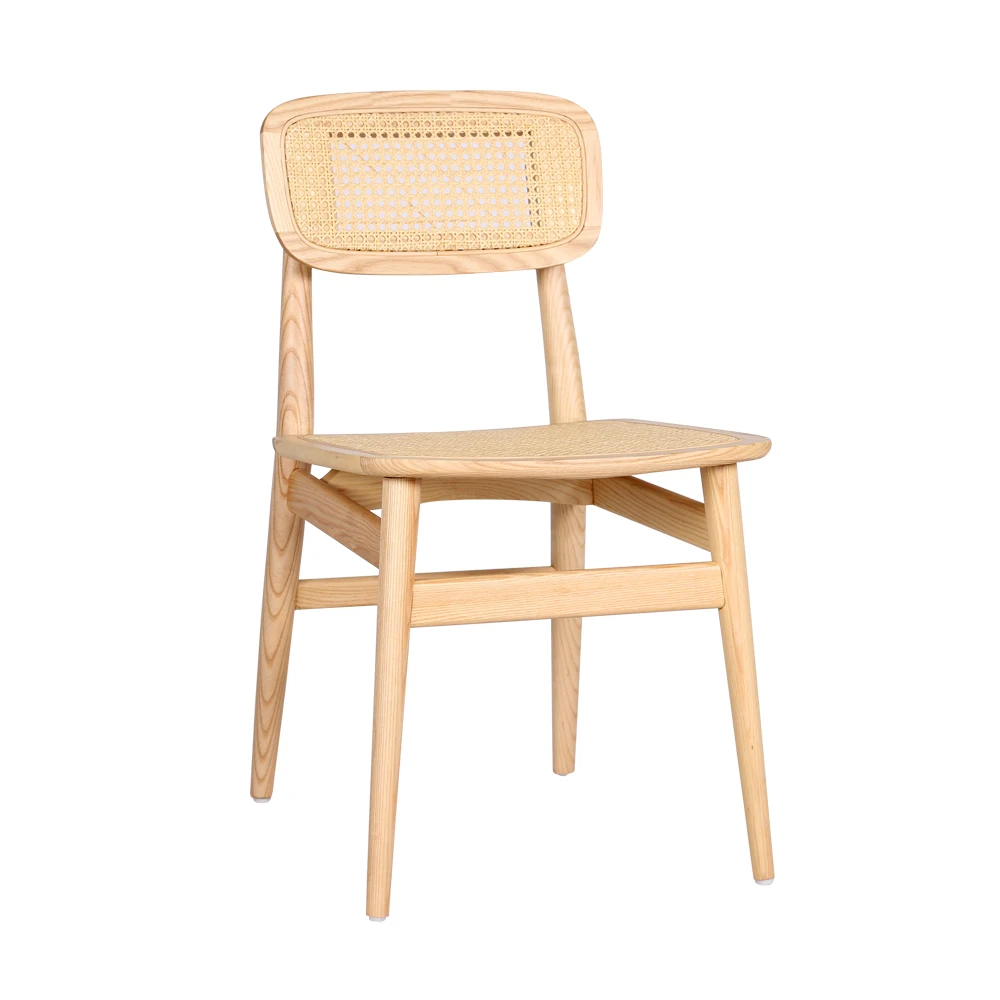 
French Modern Dining Room Chair Furniture Wood Natural Rattan Armless Chair Dining 