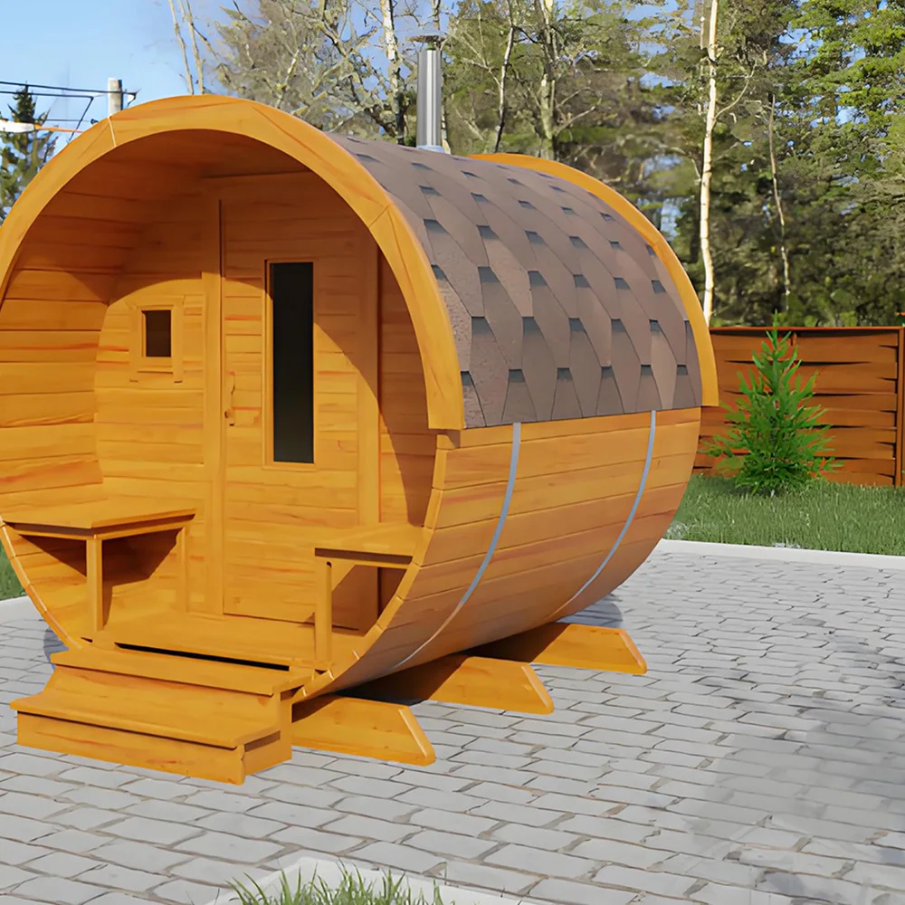 6 person Traditional outdoor barrel sauna cabin cedar wood dry sauna room Optional electric furnace and stove wood burning