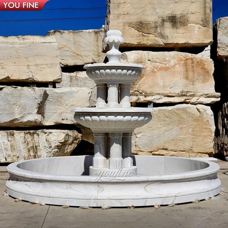 Large Garden Decor Antique Stone Carving White Marble Fountain Round Outdoor