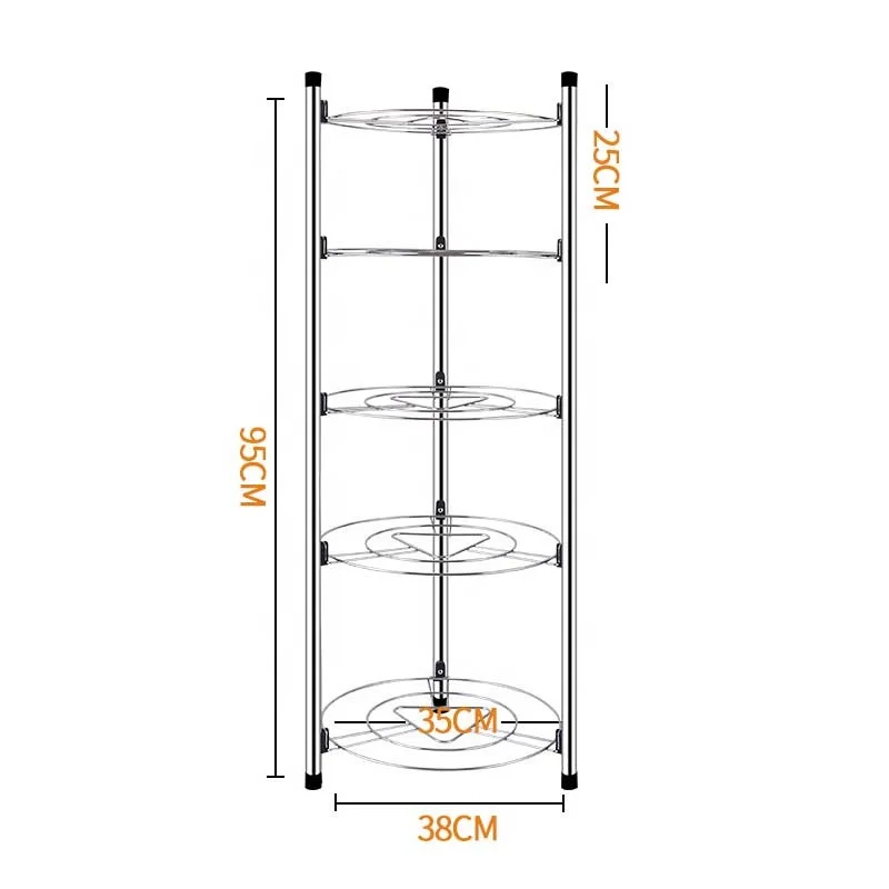
Space Saving 2-5 Tiers Household Kitchen Pan Wire Corner Shelf Commodity Shelf Kitchen Bakeware Stand Kitchen Dish Rack 