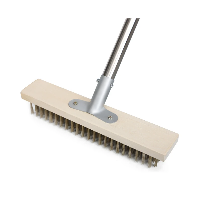Patio Bathroom Cleaning Brush Outdoor Wooden Handle Push Broom Courtyard Scrubber Hard Plastic Wire Brush Sweeper