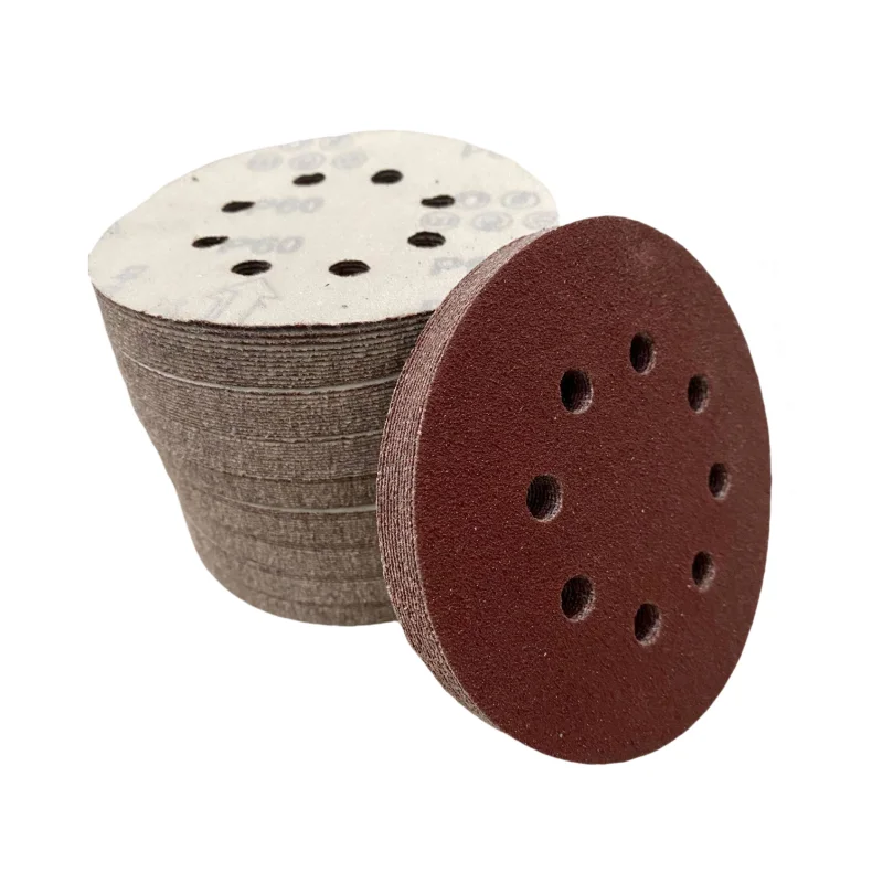 5 Inch 8 Holes Best Price Red Sand Flocked Aluminum Oxide Hook and Loop Flocking Wet and Dry Sandpaper