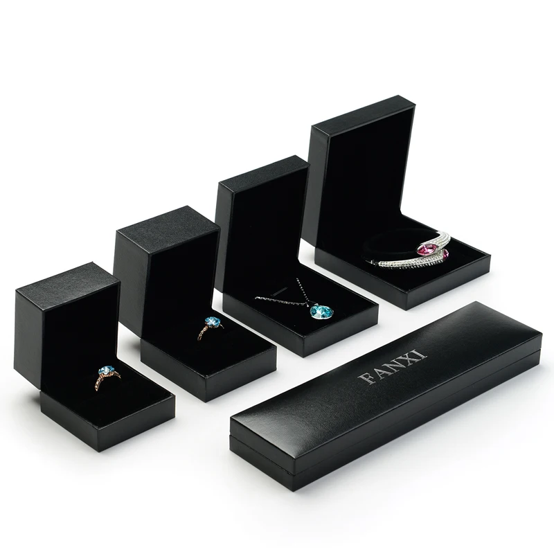 FANXI Chinese Custom Luxury Jewellery Packaging Box Ring Necklace Pendant Gift Boxes Black Leatherette Paper Jewelry Packing Box