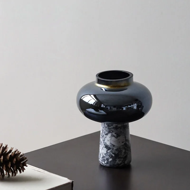 Light luxury marble flower vase and glass vase for home decoration