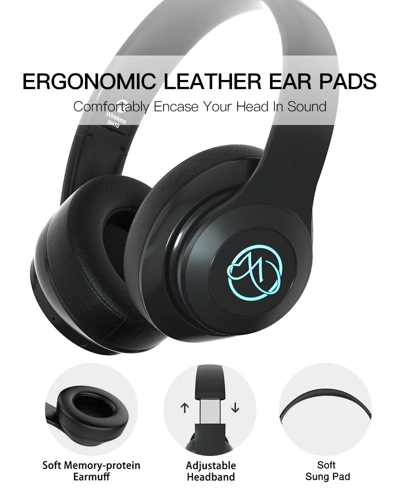 BH10 OEM LED stereo wireless bluetooth 5.0 super bass ANC HIFI sound headphone with active noise cancelling headphones bluetooth