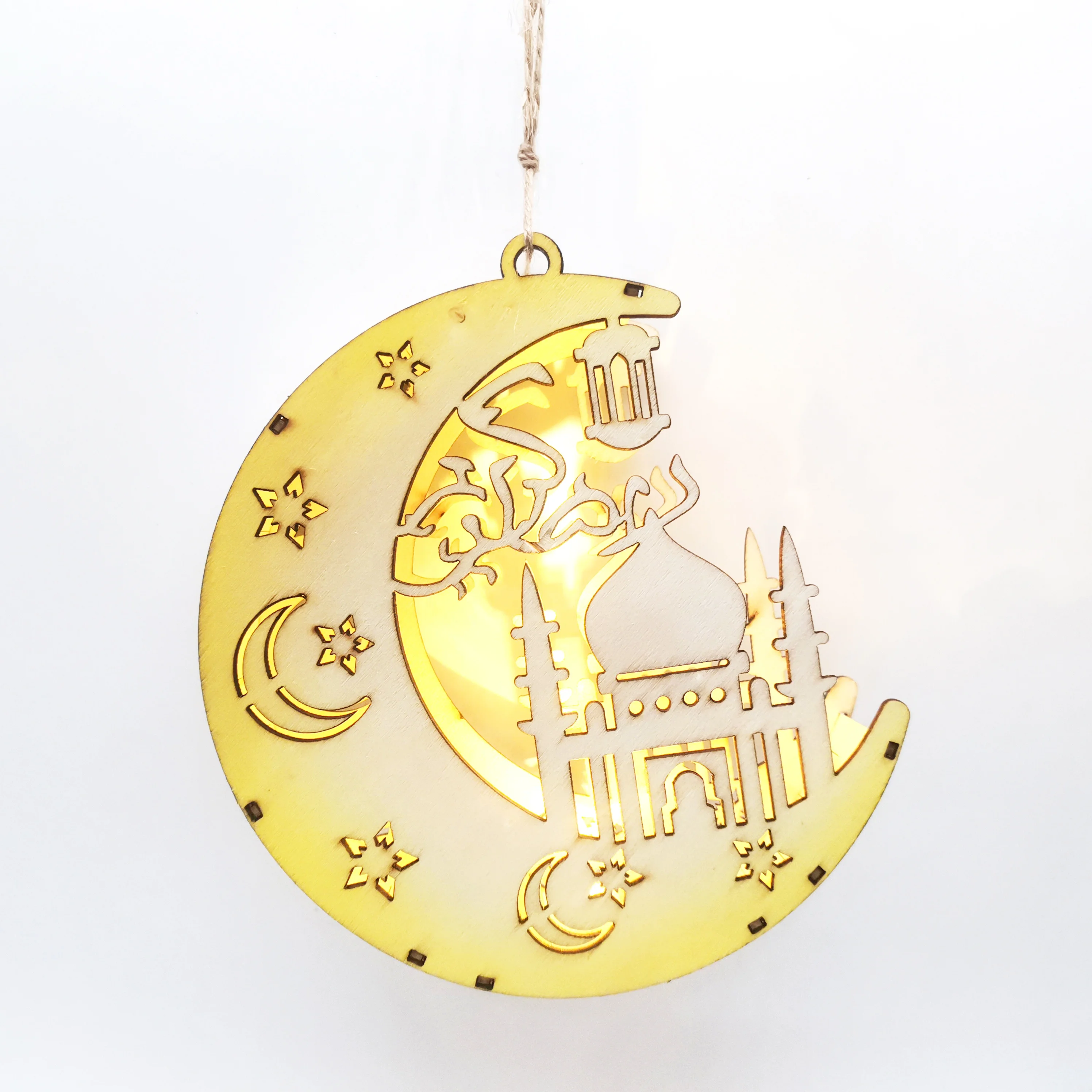 Hot sale Muslim wood Ramadan decorations lights Eid Mubarak moon wooden craft