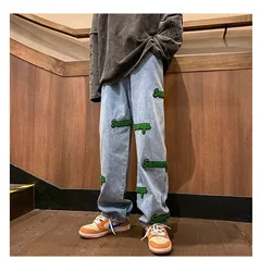 OEM custom high quality skinny fit embroidery denim jeans men slim ripped loose jean pants