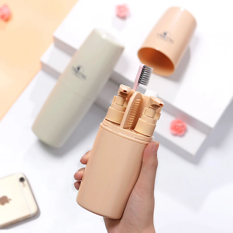 Promotion travel gift item 4 in 1 business gift set with comb sub bottles tooth brushing cup