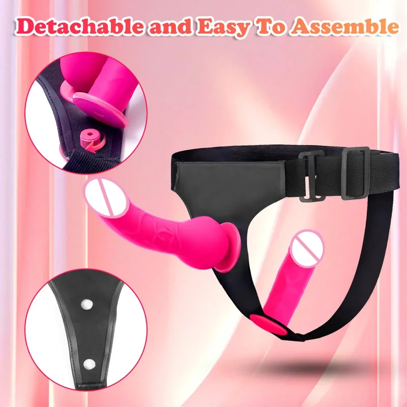 Wholesale Silicone Wearable Leather Sex Dildos Harness with 2 Removeable Realistic Dildos Anal Female Sex Toys for Adult Couple