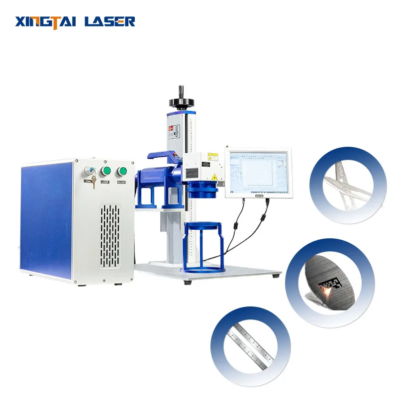 80*80 Auto Focus 2D Glass Fiber Laser Engraving Machine 100W Yag For Wine Gold Jewelry Dog Plates Engraving