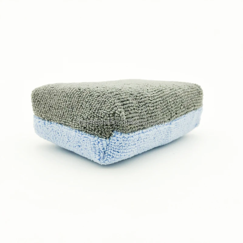 Auto Detailing Car Wash Wax Ceramic Coating Dressing Terry Microfiber Saver Applicator Sponge Pad with Inner Plastic Barrier