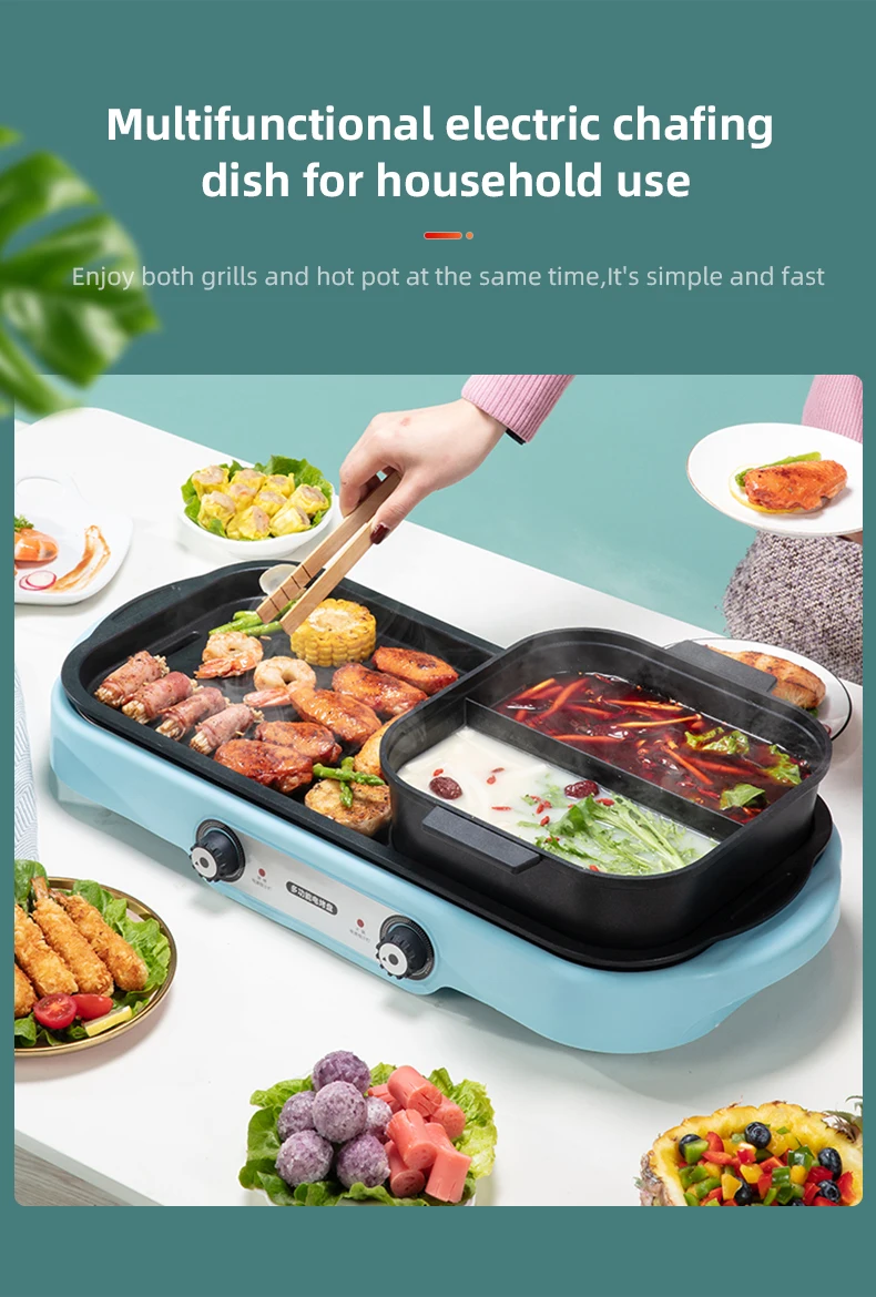 Mini Korean Square 2 In 1 Bbq Electric Grill With Hotpot Electric Meat Barbecue Grill And Pot For Cooking  Mini Bbq Electric Gri