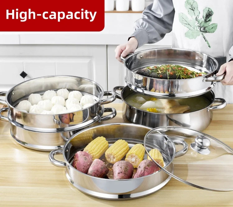 Wholesale Multi functional 28 cm Stainless Steel Steamer Household Soup Pot 2/3/4/5 Layers Kitchen Cookware Steamer Pot