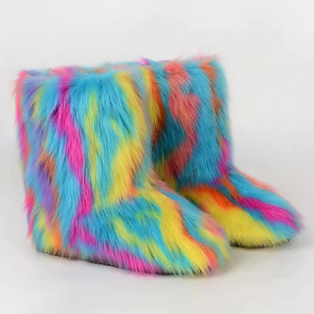 Wholesale hot selling ladies raccoon faux fur boots factory  high-end snow boots plush fur boots