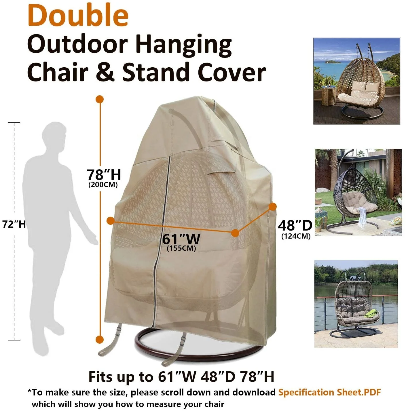 Patio Egg Chair Cover with Zipper Heavy Duty 100% Waterproof 600D Oxford Hanging Swing Chair Winter Cover
