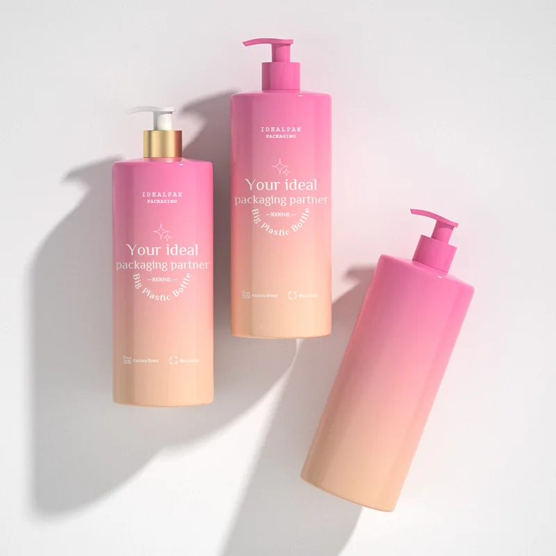 Wholesale Factory Price 1000ml Round Flat Shoulder Refillable Body Wash PET Plastic Pump Bottle