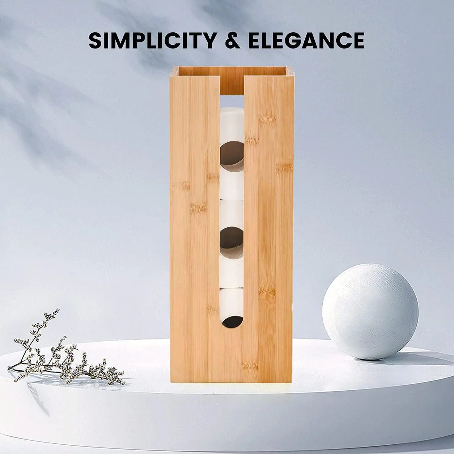 Bamboo Toilet Paper Holder Wooden Tissue Spare Organizer Vertical Bamboo Free-Standing Toilet Paper Compact Organizer