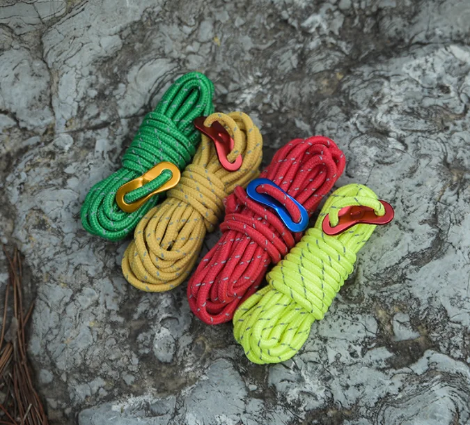 Reflective Cord Guy Ropes Outdoor Tent Guide Rope polypropylene Cord Wind Line with Aluminum alloy tensioners for Camping