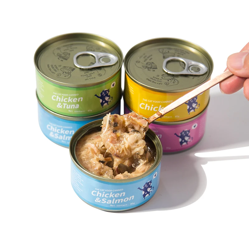 Wholesale Canned Cat Food 85g Multiple Flavors Cat Can Food High Protein Private Label Cat Food Wet Can