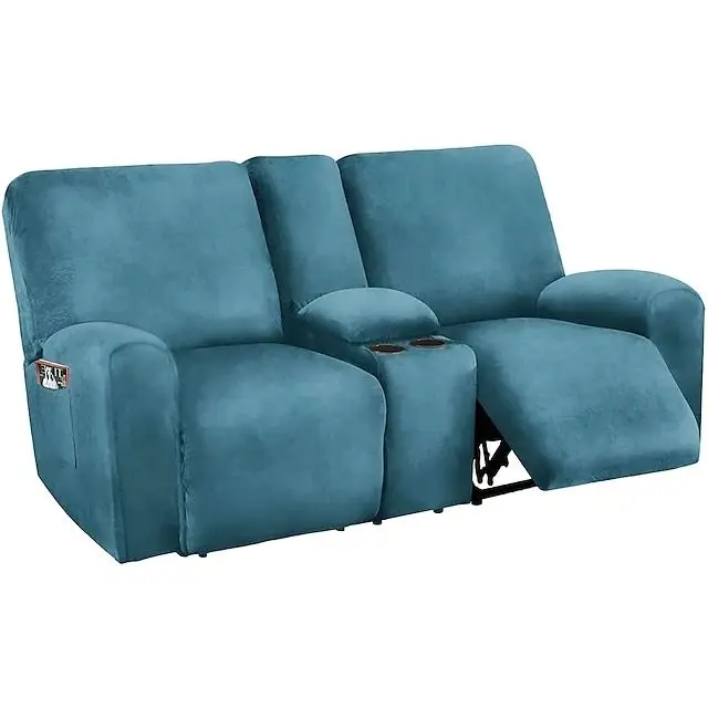 Reclining Love Seat with Middle Console Slipcover Velvet Stretch Loveseat Reclining Sofa Covers