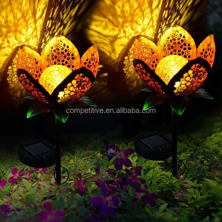Amazon Metal Art Flower Sculpture Lamp Garden Yard Art Home Decor Yard Lawn Plant Ornaments Statue with Glass Ball Solar Light