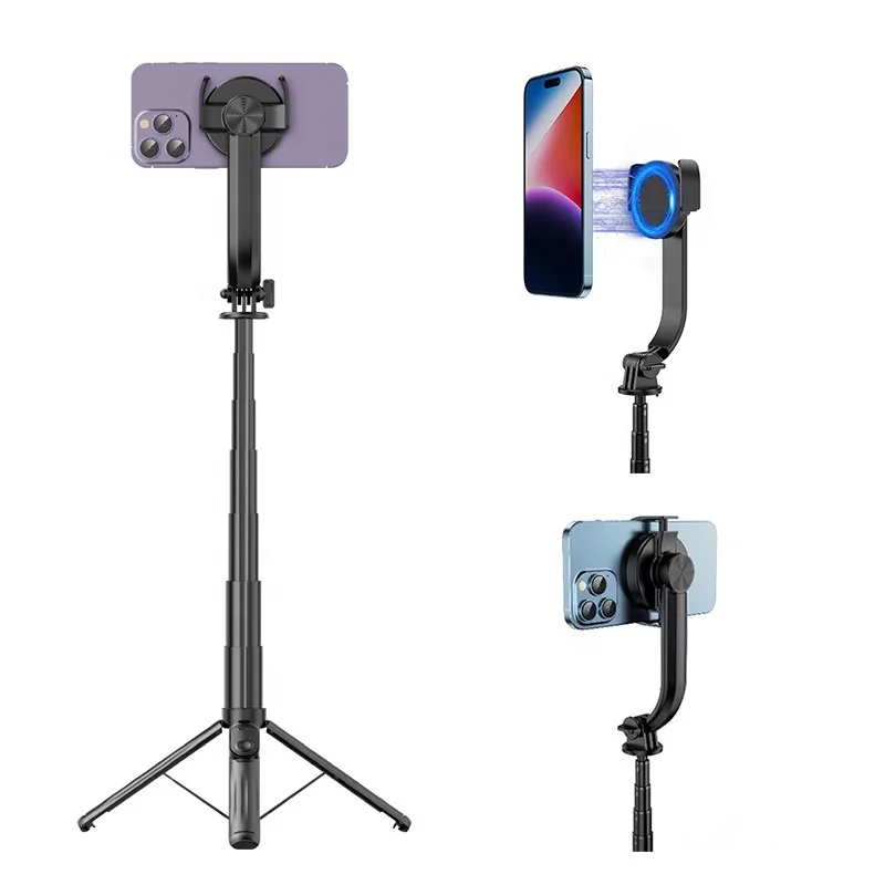 2024 New Factory GYT668 Magnetic Selfie Stick With Clip Protection CellPhone Magsaf Mount Tripod Bluetooth For Iphone 15 Samsung