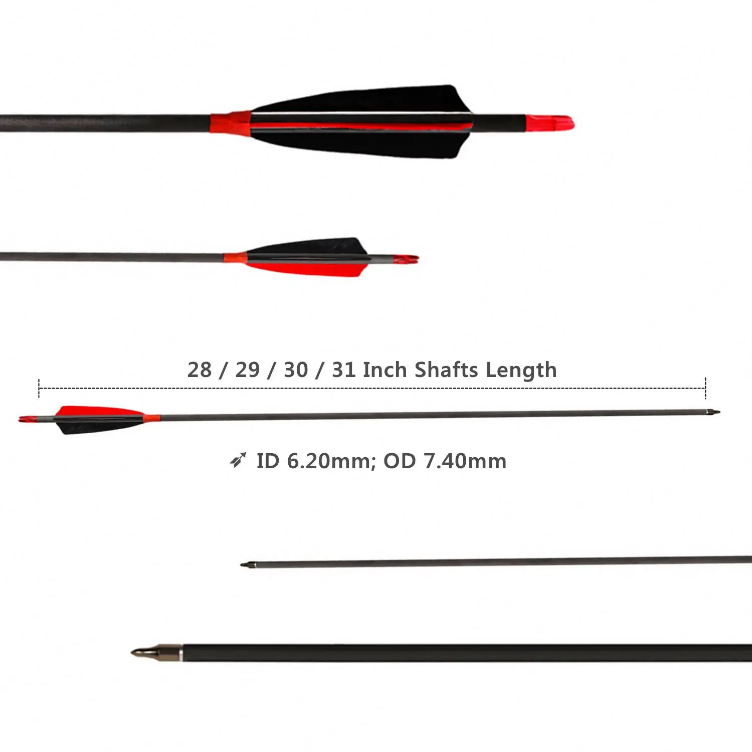 Carbon Arrows Archery Shafts with Real Feathers and Field Points for Hunting Target Shooting