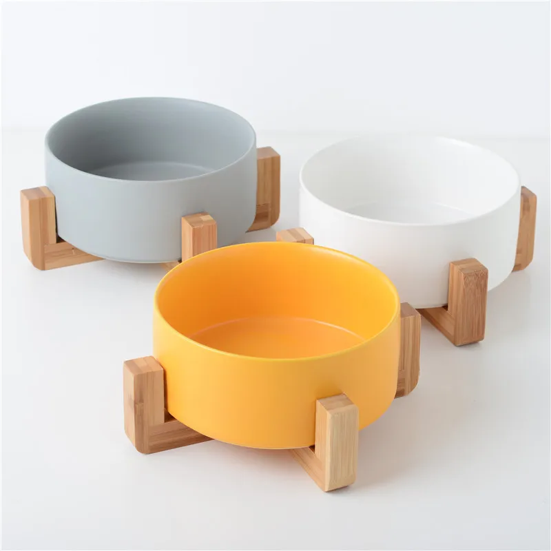 Manufacturer Wholesale Multi Colors Ceramic Bamboo Wooden Metal Frame Pet Cat Dog Bowl