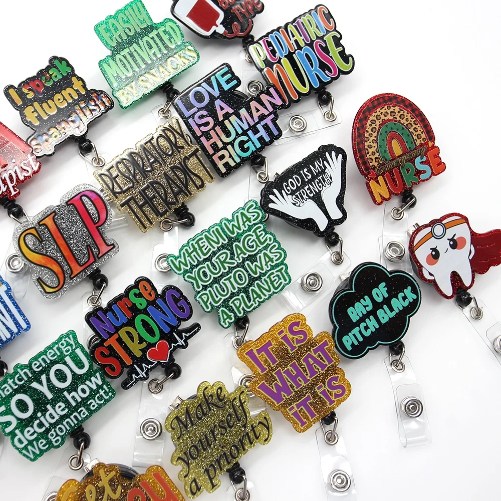Wholesale Acrylic Nursing Badge Reel Medical Letters Retractable Badge Reel Holder Clip for Doctor Nurse Accessories