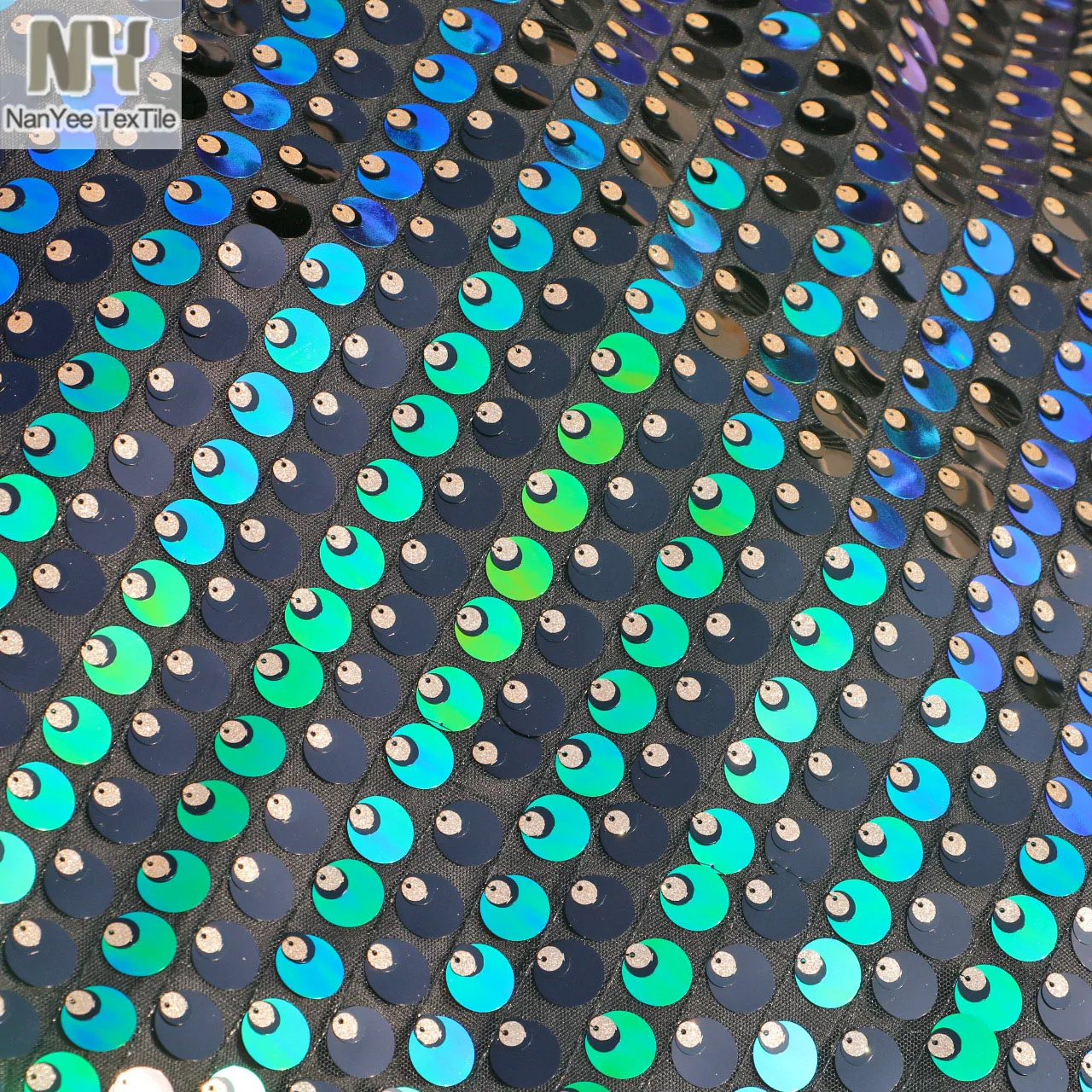 Nanyee Textile 1.8cm Multi Sized Black Green Hanging Sequin Glitter Wedding Stage Fabric