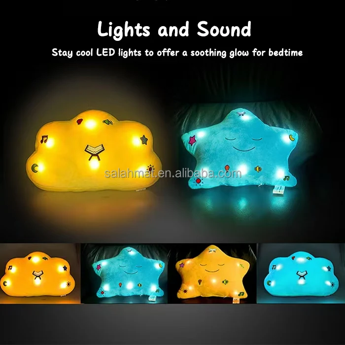 Quran pillow, 3D Decorative Plush Cushions for Kids,Soft Plush LED Moon Shaped Light Pillow Soft Child Super Soft Cushion