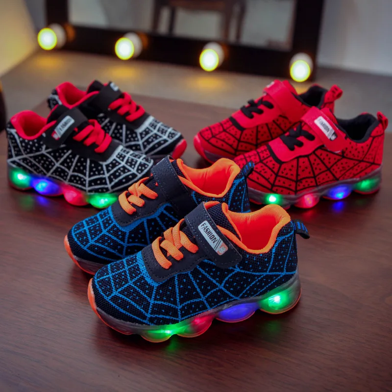 
Cheap China Manufacturer Children Casual Spiderman Design Led Boys Kids Shoes 