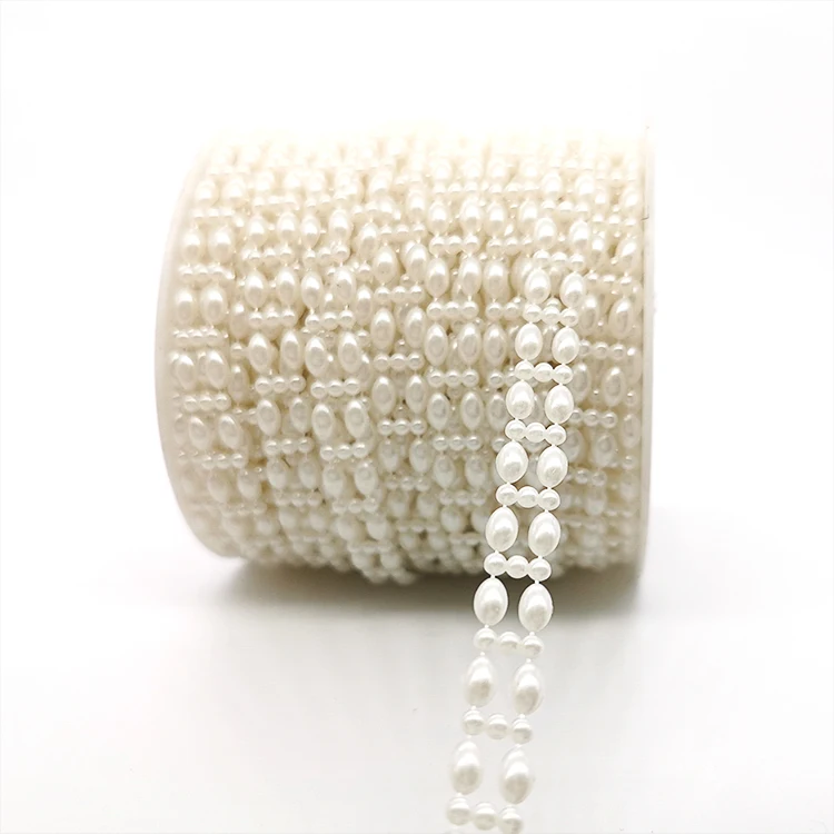 wholesale  ellipse ivory White  pearl plated  bead chain roll of DIY wedding decorative materials