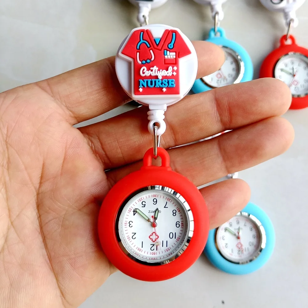 Fashion Cartoon Medical Icons Colourful Nurse Doctor Retractable Badge Reel Clip Hang Pocket Watches Hospital Health Care Clock