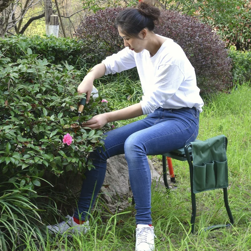 Folding Garden Kneeler Bench Stool Heavy Duty Kneeling Pad and Seat with Tool Pouch