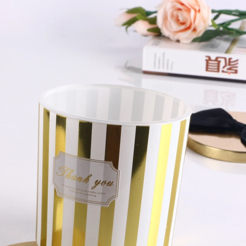 Candle Jars Wholesale,14oz Glass Vessels For Candle Making with Round Wrap printing With Bowknot Lid